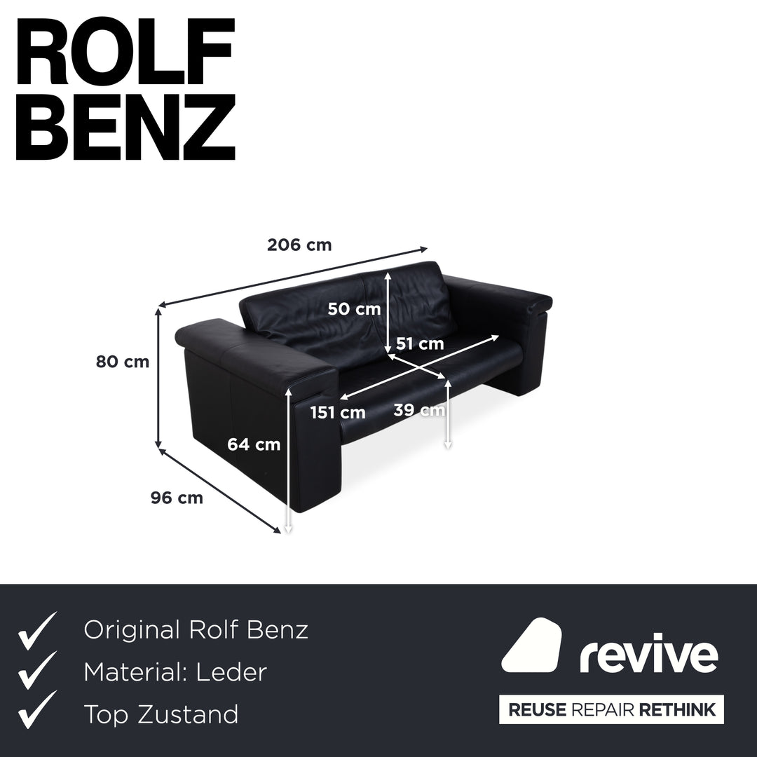 Rolf Benz 6800 Dreisitzer Leder Sofa Schwarz Couch manuelle Funktion