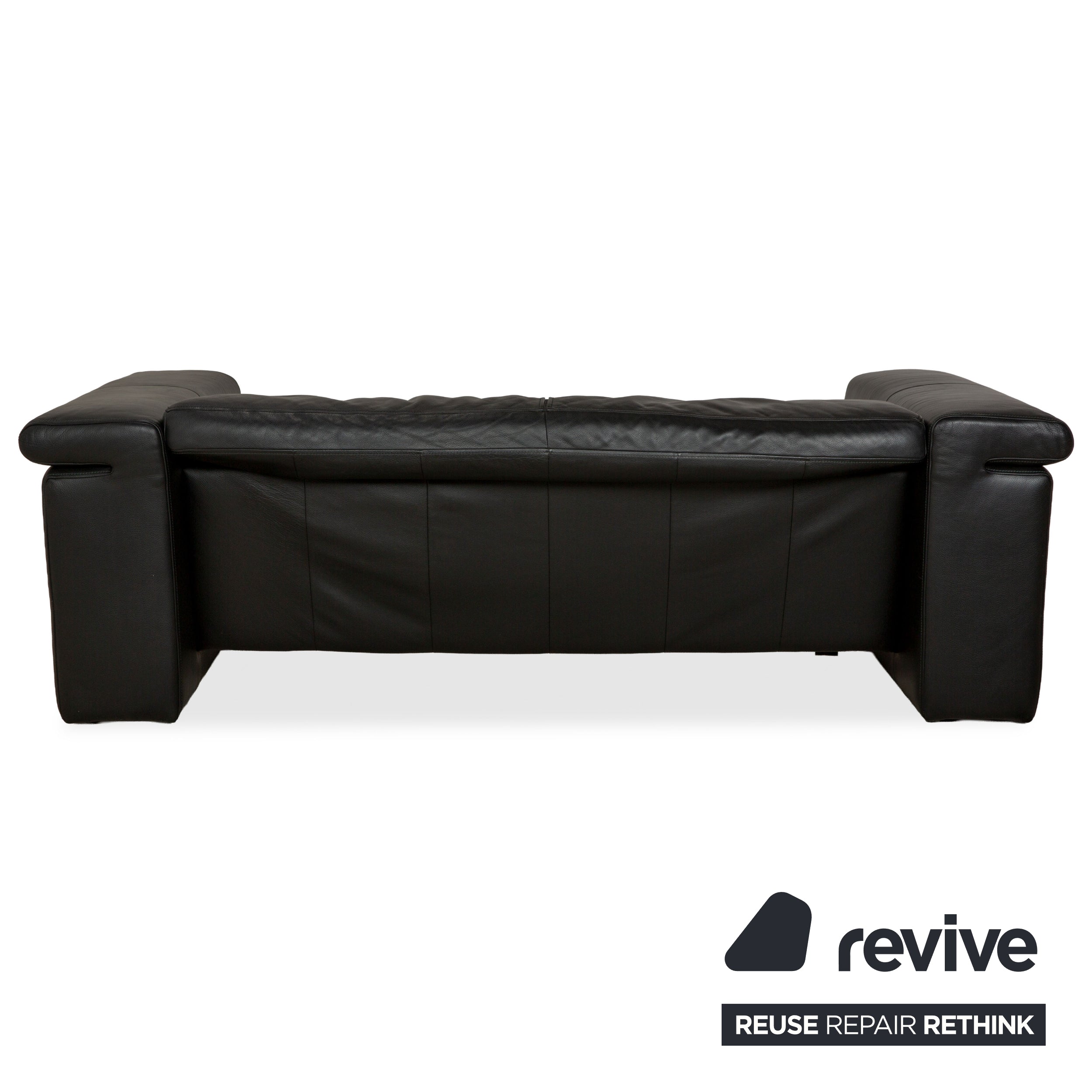 Canapé trois places en cuir noir Rolf Benz 6800 à commande manuelle
