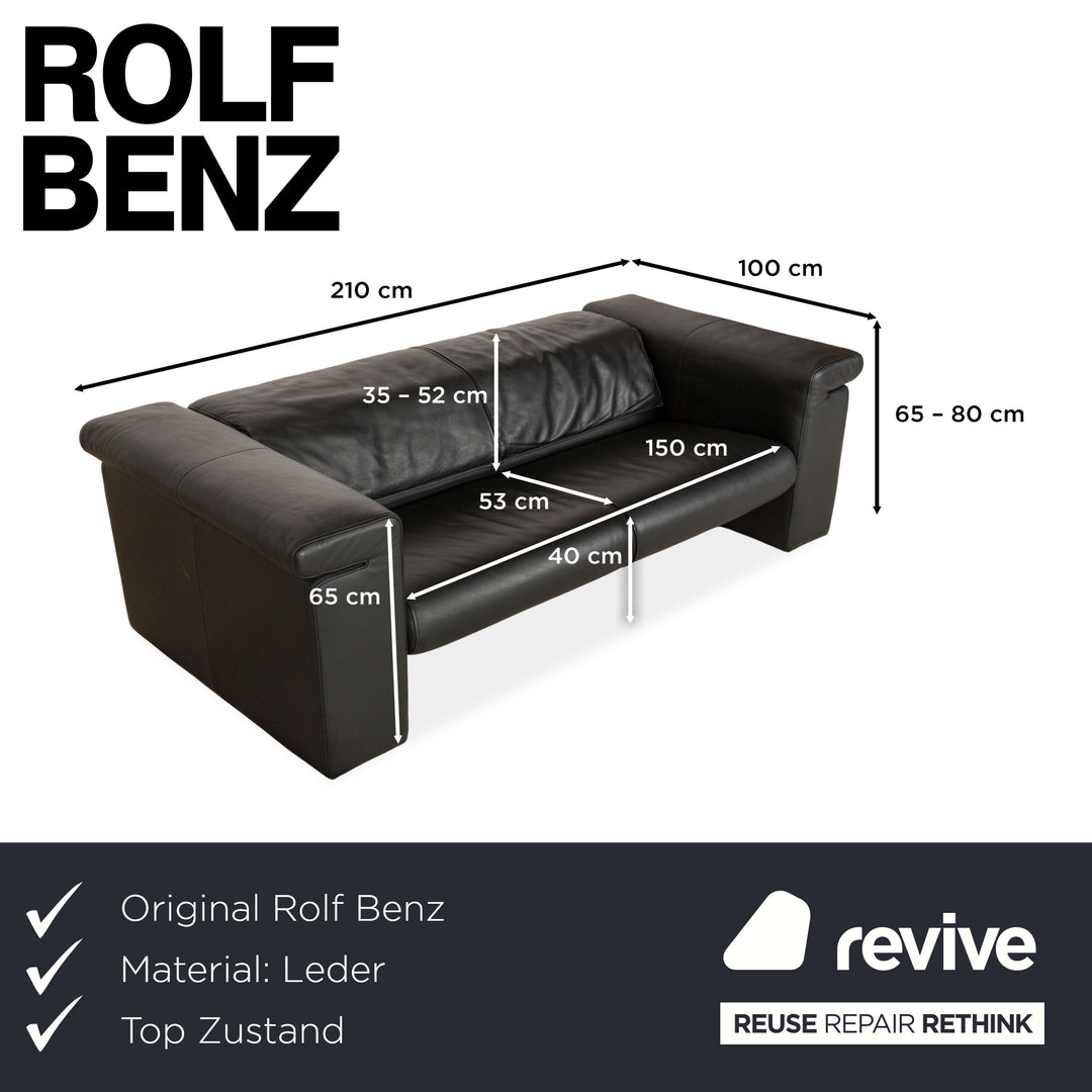 Rolf Benz 6800 Leder Dreisitzer Schwarz manuelle Funktion Sofa Couch