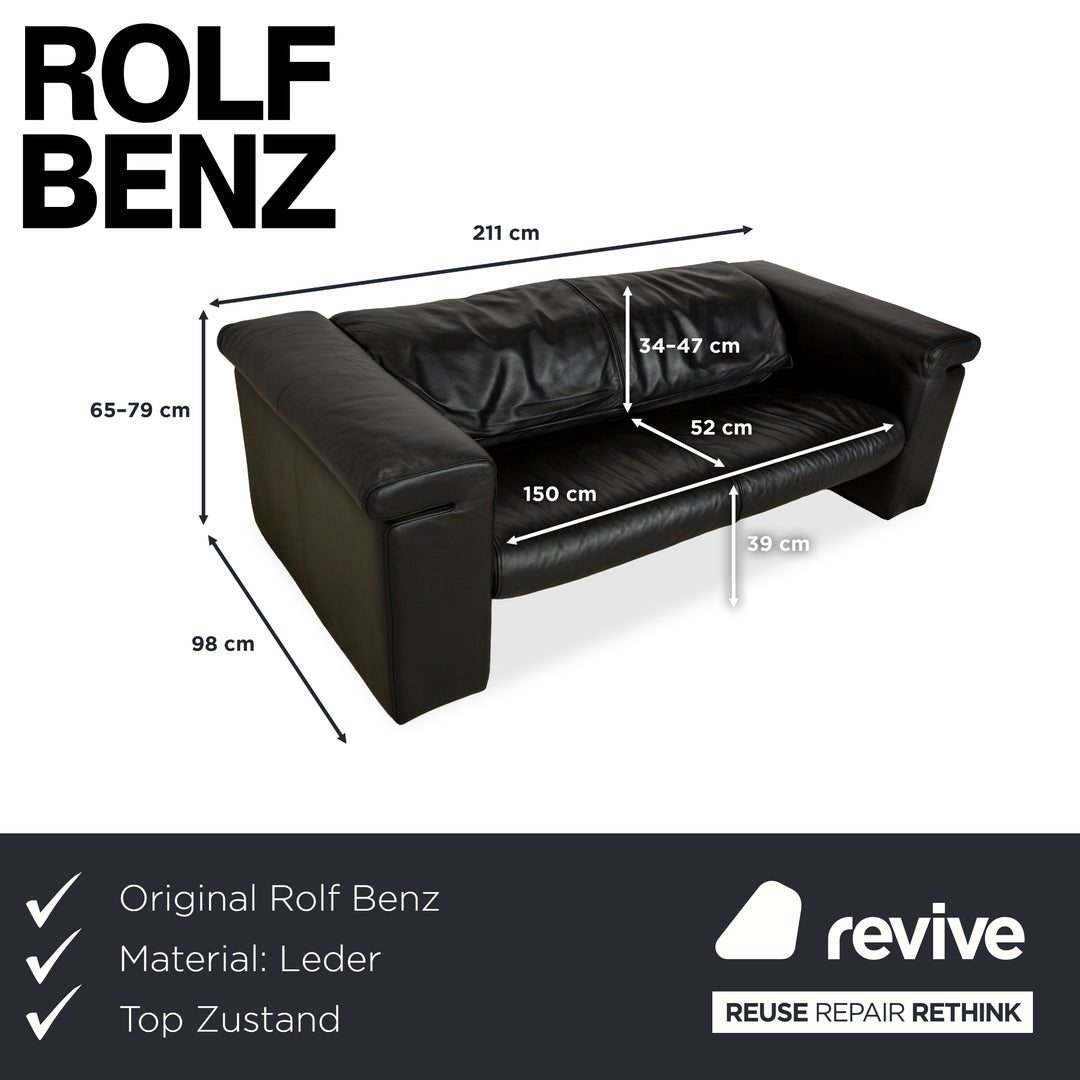 Rolf Benz 6800 Leather Three-Seater Black Manual Function Sofa Couch