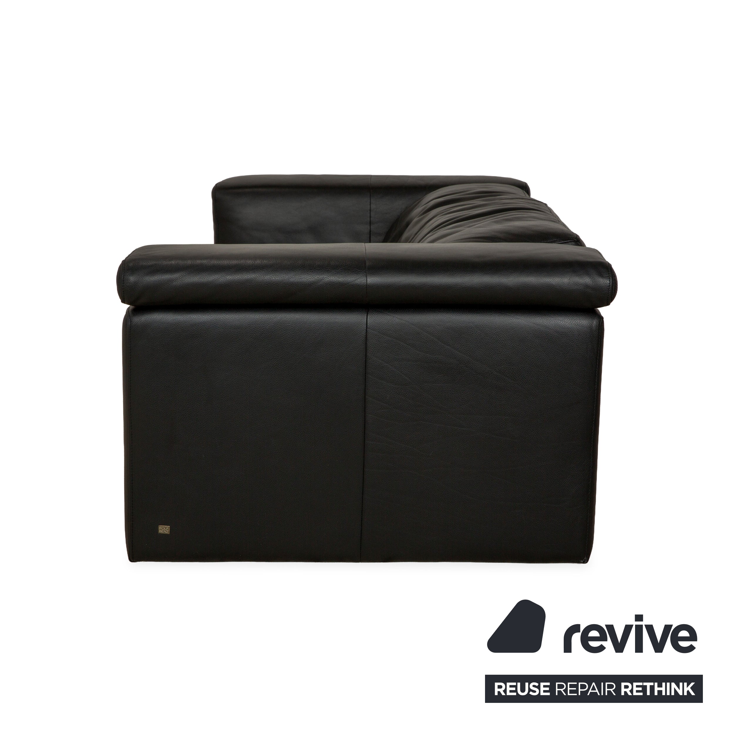 Canapé trois places en cuir noir Rolf Benz 6800 à commande manuelle