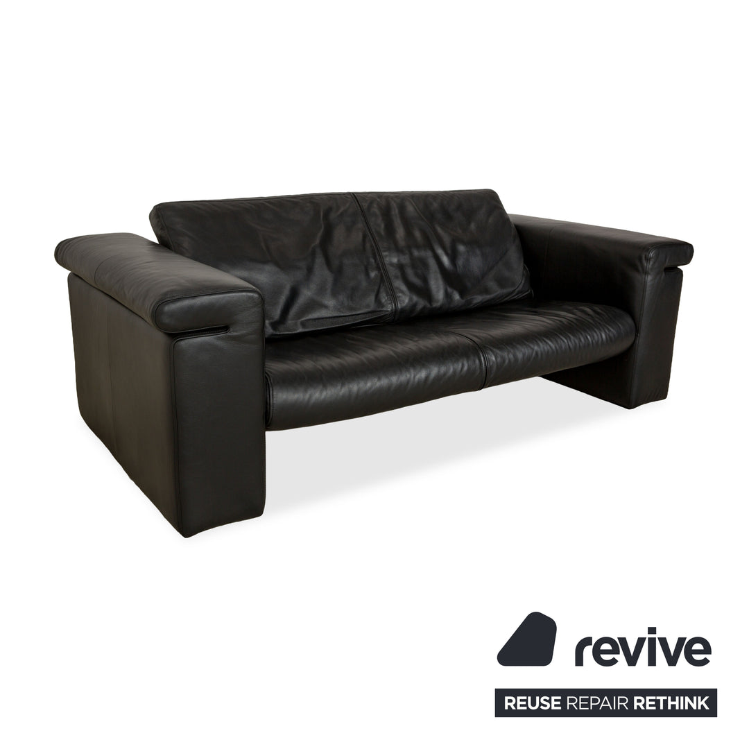 Rolf Benz 6800 Leather Three-Seater Black Manual Function Sofa Couch