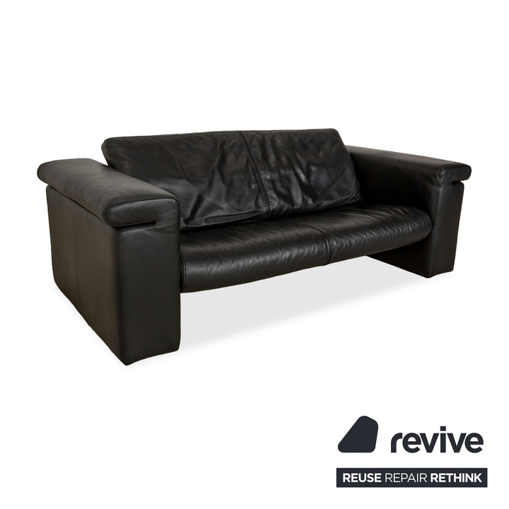 Rolf Benz 6800 Leather Three-Seater Black Manual Function Sofa Couch