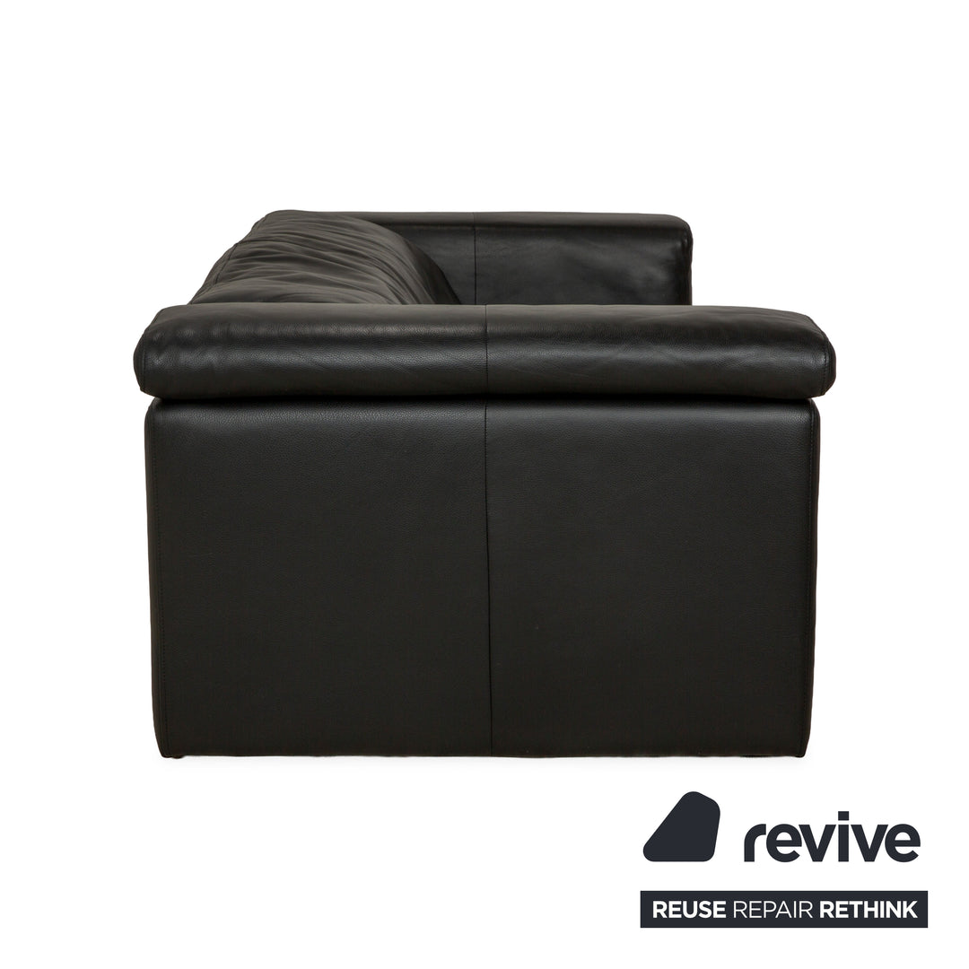Rolf Benz 6800 Leather Three-Seater Black Manual Function Sofa Couch