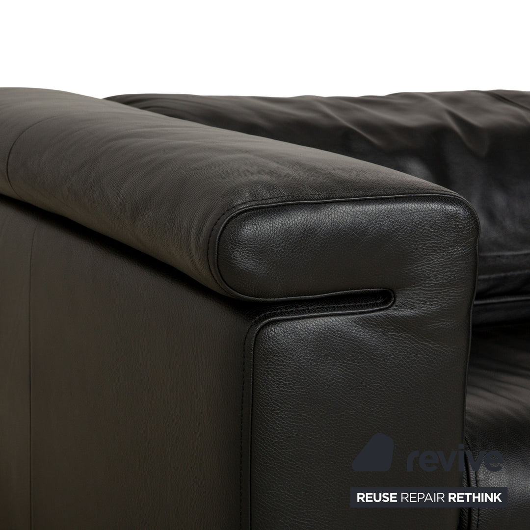 Rolf Benz 6800 Leather Three-Seater Black Manual Function Sofa Couch