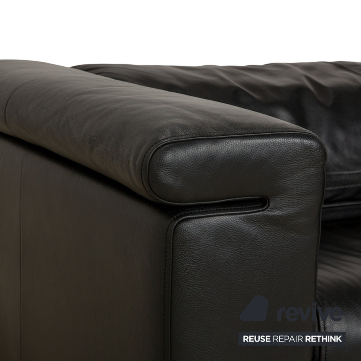 Rolf Benz 6800 Leather Three-Seater Black Manual Function Sofa Couch