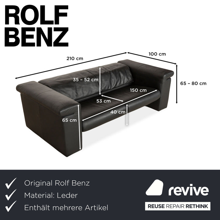 Rolf Benz 6800 Leder Dreisitzer + Zweisitzer Schwarz manuelle Funktion Sofa Couch