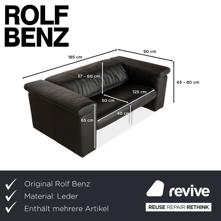 Rolf Benz 6800 Leder Dreisitzer + Zweisitzer Schwarz manuelle Funktion Sofa Couch