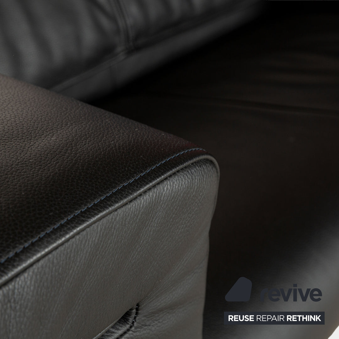 Rolf Benz 6800 Leather Two-Seater Black Manual Function Sofa Couch