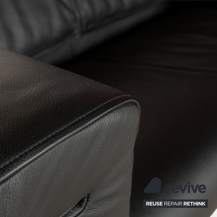 Rolf Benz 6800 Leather Two-Seater Black Manual Function Sofa Couch