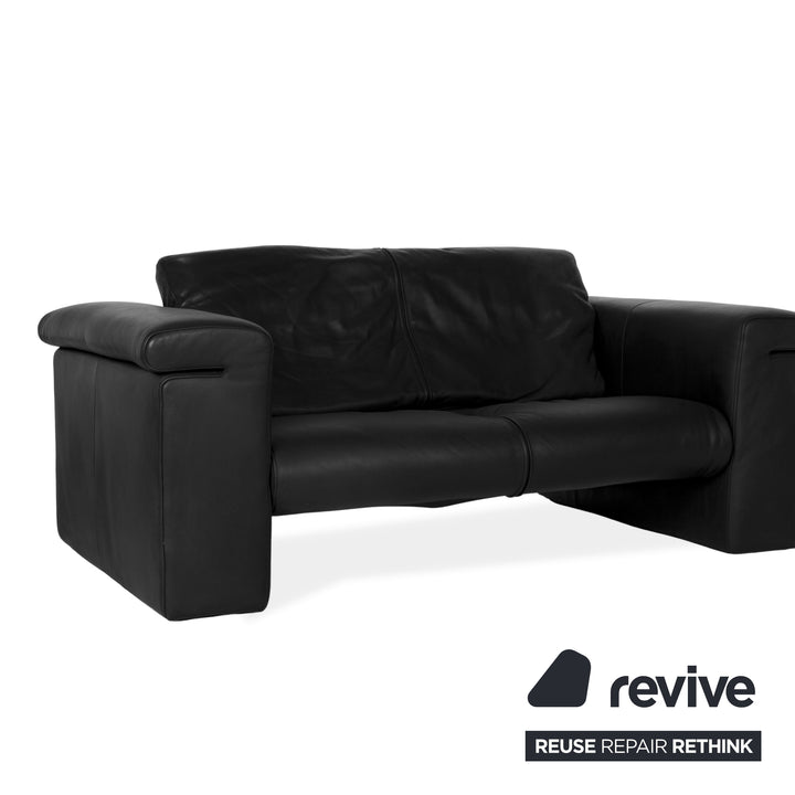 Rolf Benz 6800 Leather Two-Seater Black Sofa Couch