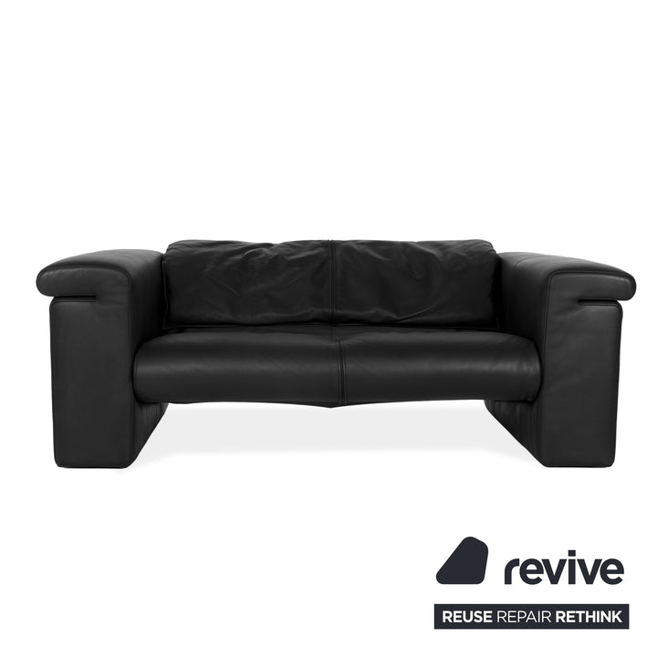 Rolf Benz 6800 Leather Two-Seater Black Sofa Couch