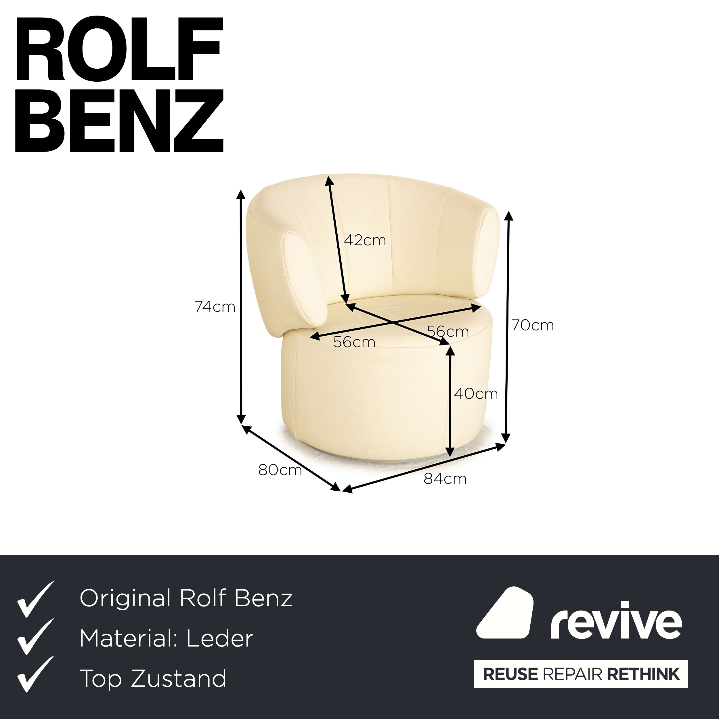 Rolf Benz 684 leather armchair cream swivel function