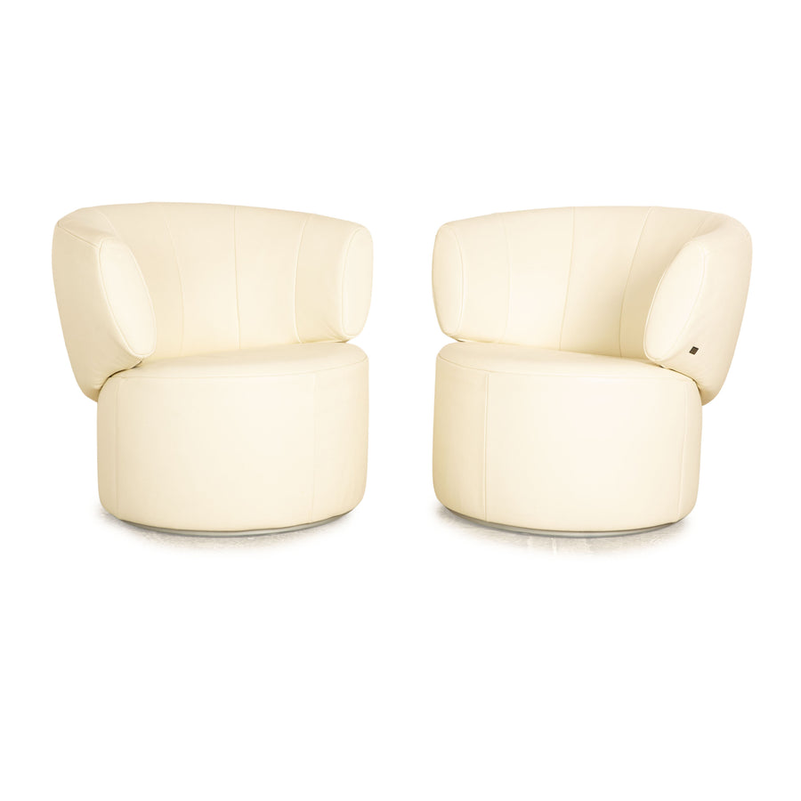Rolf Benz 684 leather armchair set cream swivel function 2x armchairs