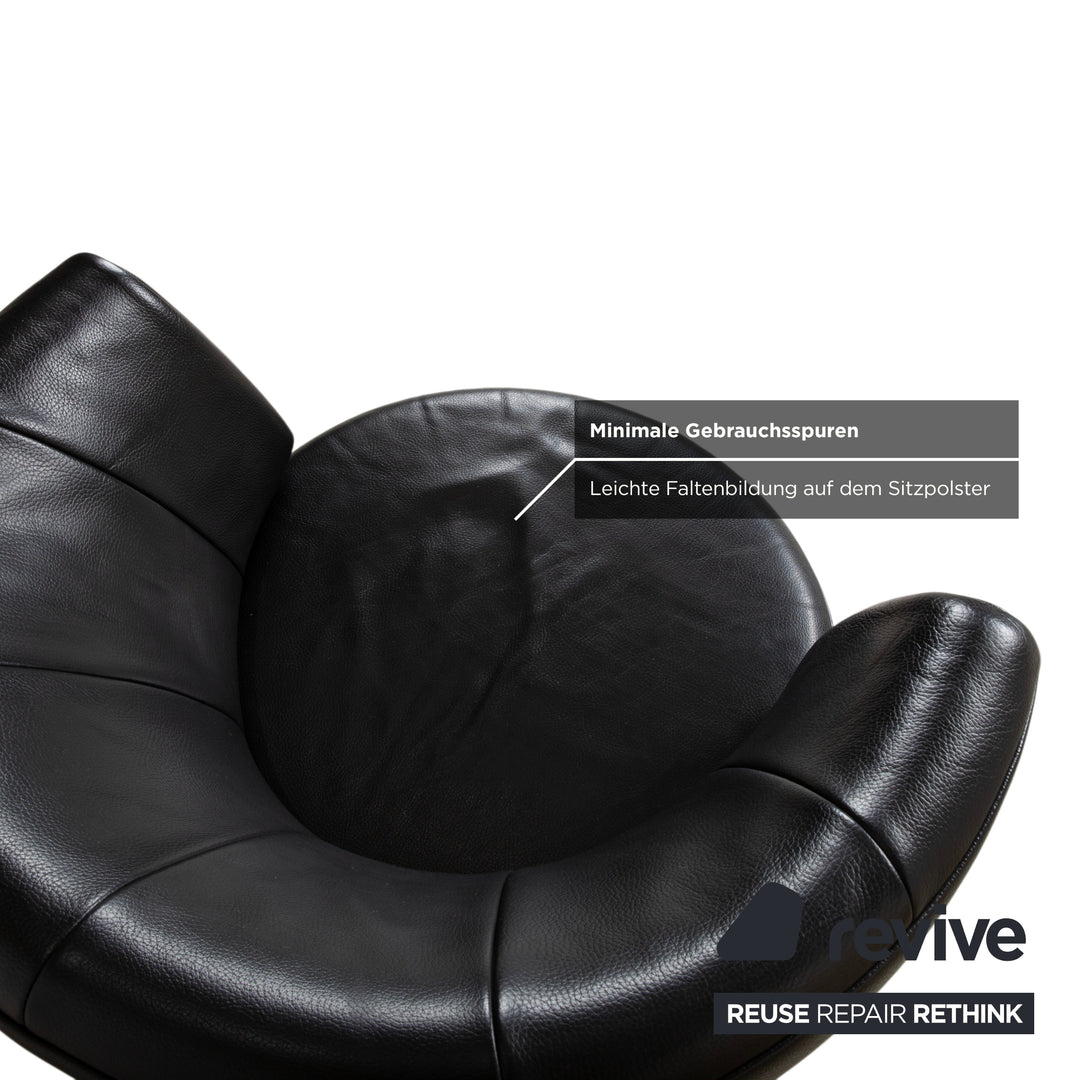 Rolf Benz 684 Fauteuil en cuir noir fonction manuelle avec pouf