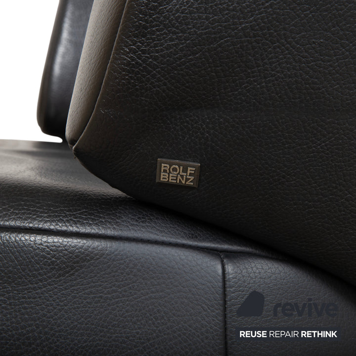 Rolf Benz 684 Fauteuil en cuir noir fonction manuelle avec pouf