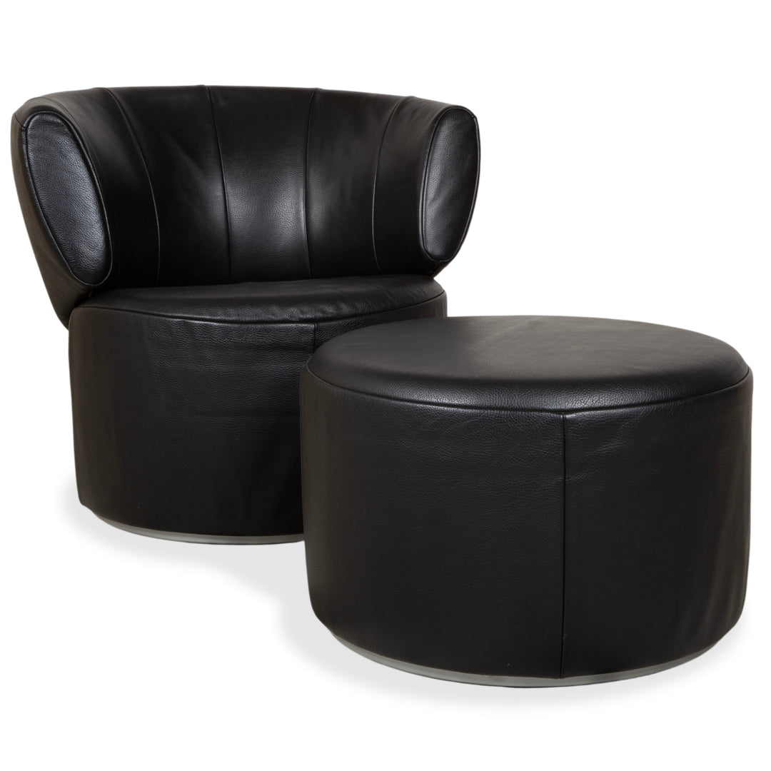 Rolf Benz 684 Fauteuil en cuir noir fonction manuelle avec pouf