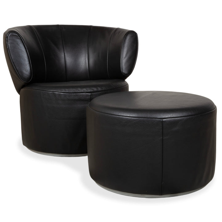 Rolf Benz 684 Fauteuil en cuir noir fonction manuelle avec pouf