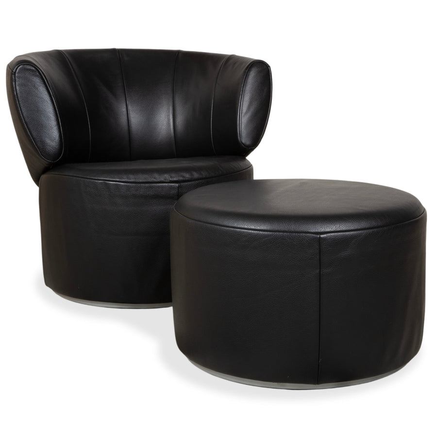 Rolf Benz 684 Fauteuil en cuir noir fonction manuelle avec pouf
