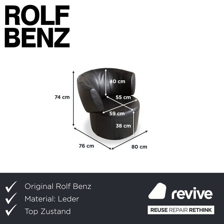 Rolf Benz 684 Fauteuil en cuir noir fonction manuelle avec pouf
