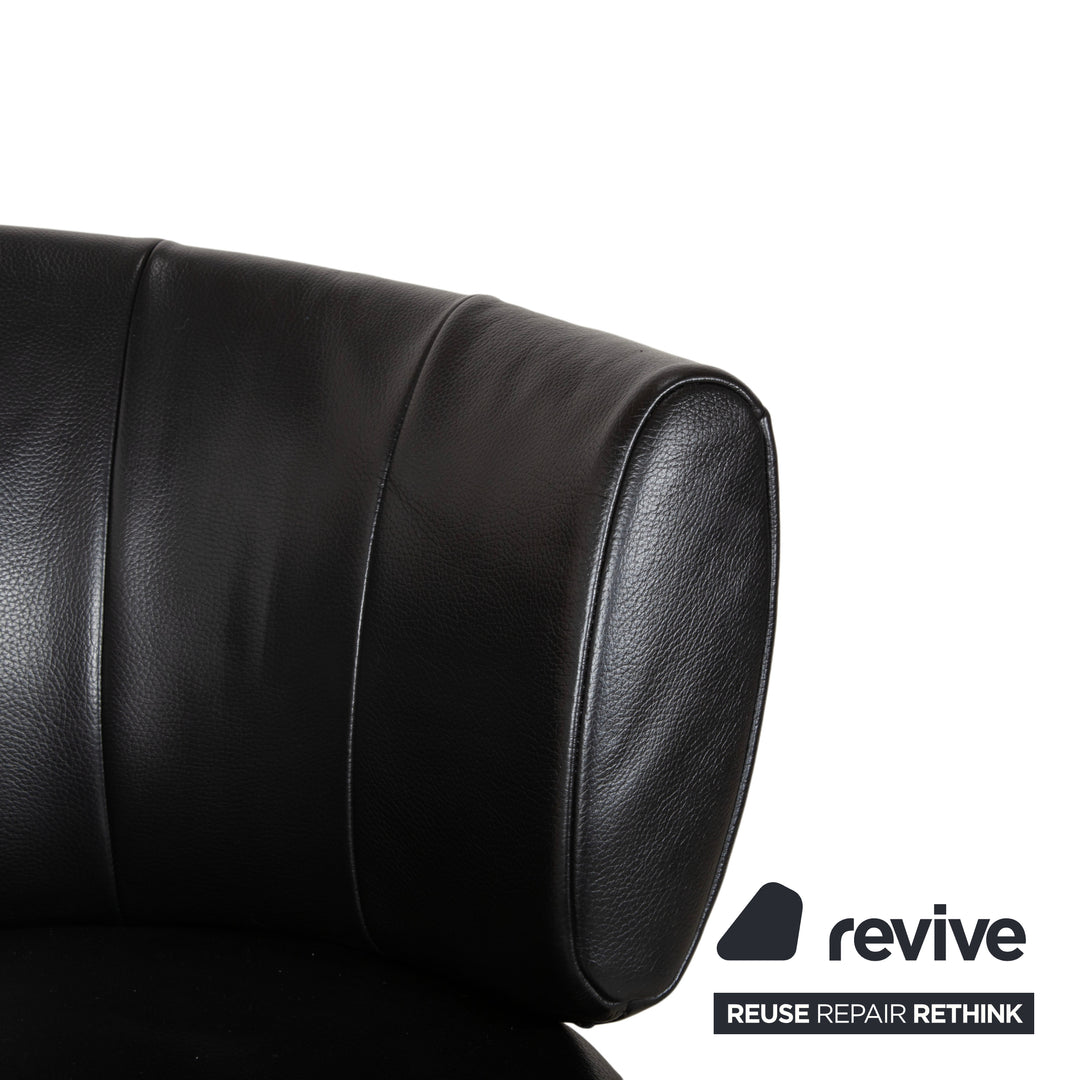 Rolf Benz 684 Fauteuil en cuir noir fonction manuelle avec pouf