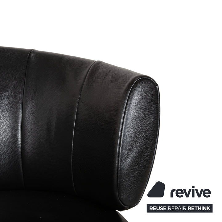 Rolf Benz 684 Fauteuil en cuir noir fonction manuelle avec pouf