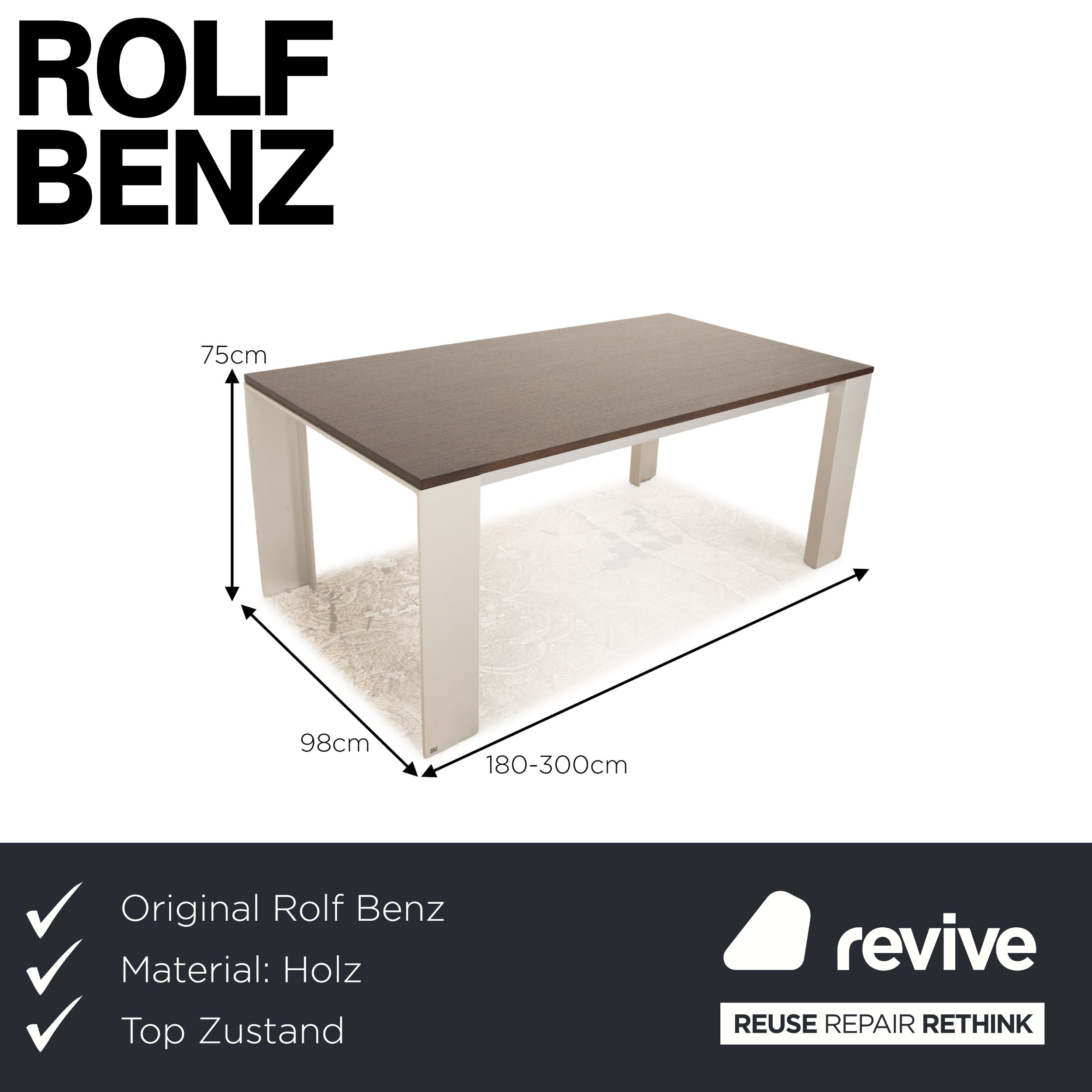 Rolf Benz 8910 Holz Esstisch Braun Eiche Ausziehfunktion 180/300 x 75 x 98 cm