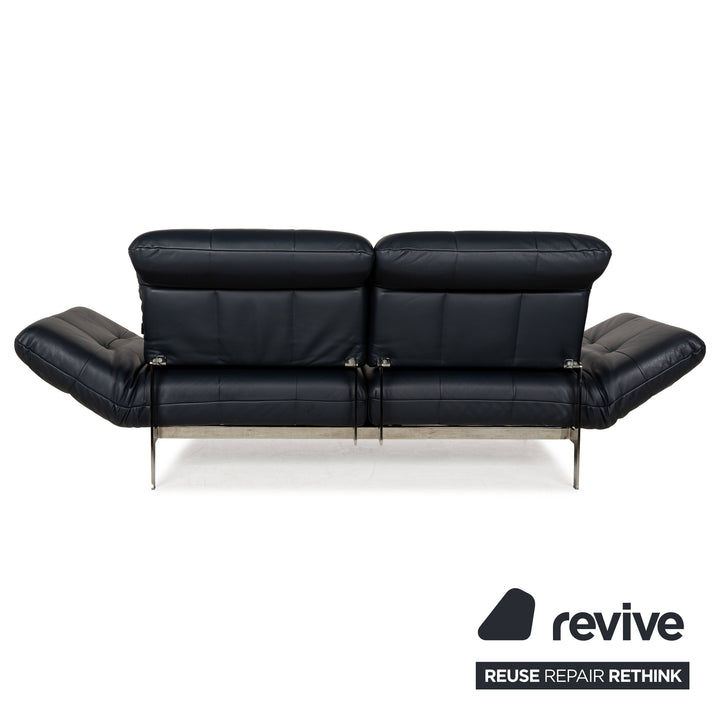 Rolf Benz Agio Leather Two-Seater Blue Relax Sofa Manual Function Couch Dark Blue Chrome
