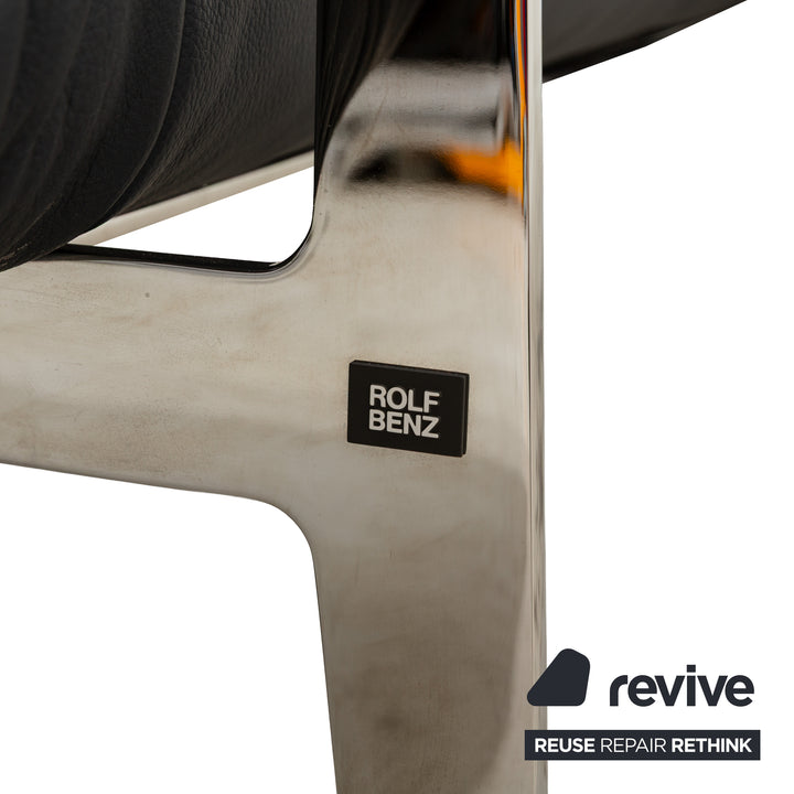 Rolf Benz Agio Leather Two-Seater Blue Relax Sofa Manual Function Couch Dark Blue Chrome