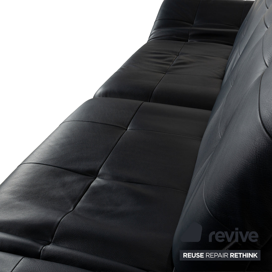 Rolf Benz Agio Leather Two-Seater Blue Relax Sofa Manual Function Couch Dark Blue Chrome