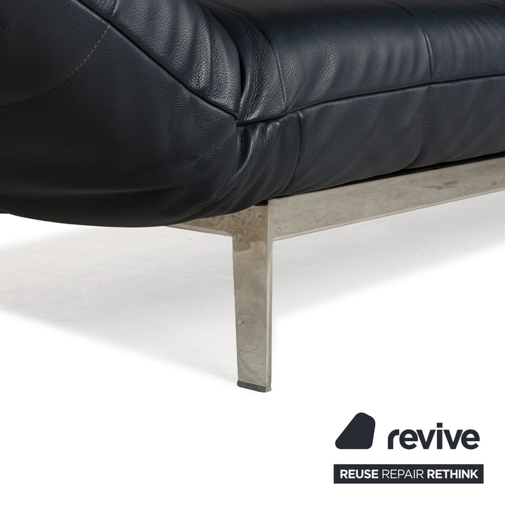 Rolf Benz Agio Leather Two-Seater Blue Relax Sofa Manual Function Couch Dark Blue Chrome