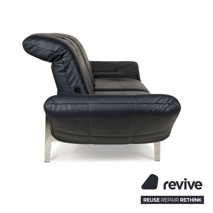 Rolf Benz Agio Leather Two-Seater Blue Relax Sofa Manual Function Couch Dark Blue Chrome