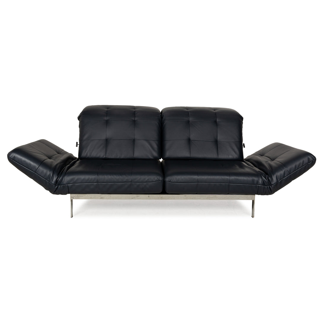 Rolf Benz Agio Leather Two-Seater Blue Relax Sofa Manual Function Couch Dark Blue Chrome