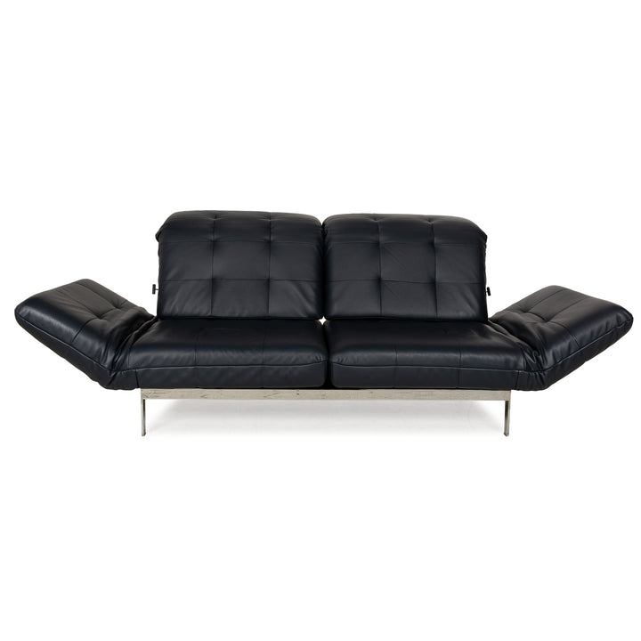 Rolf Benz Agio Leather Two-Seater Blue Relax Sofa Manual Function Couch Dark Blue Chrome