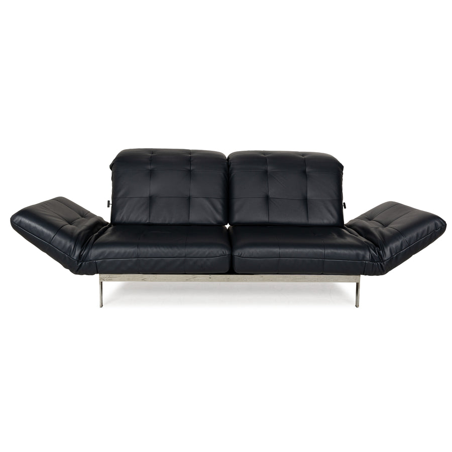 Rolf Benz Agio Leather Two-Seater Blue Relax Sofa Manual Function Couch Dark Blue Chrome