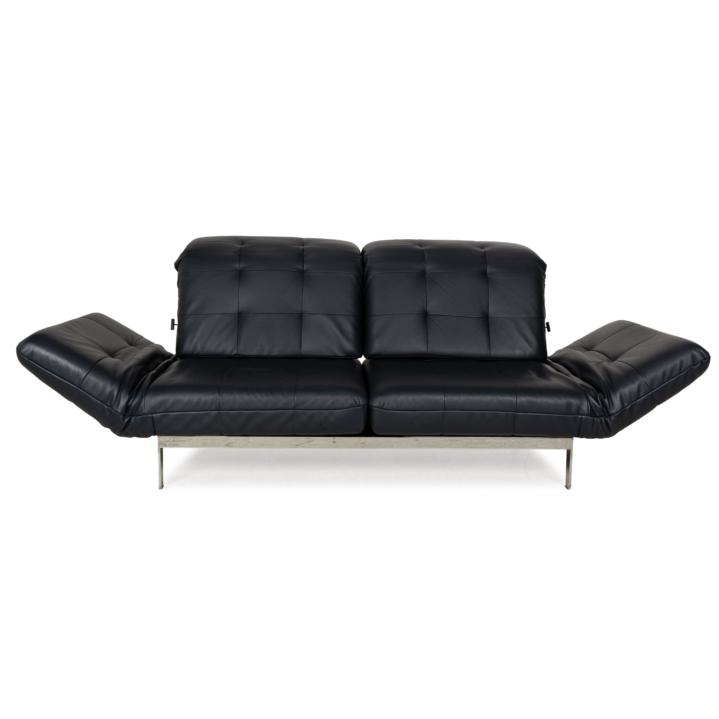 Rolf Benz Agio Leder Zweisitzer Blau Relax Sofa manuelle Funktion Couch Dunkelblau Chrom