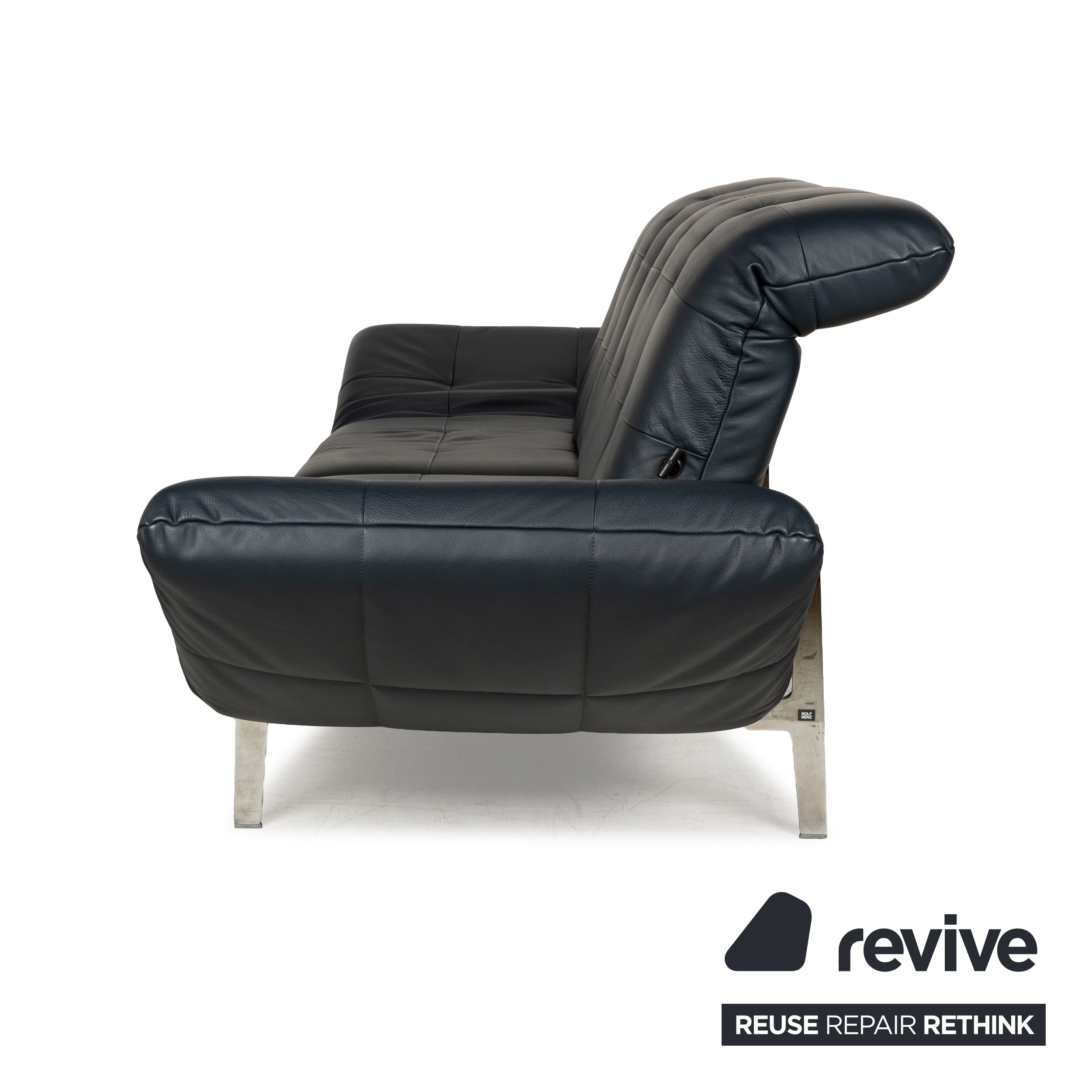 Rolf Benz Agio Leder Zweisitzer Blau Relax Sofa manuelle Funktion Couch Dunkelblau Chrom