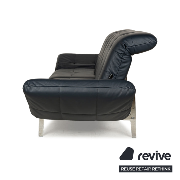 Rolf Benz Agio Leather Two-Seater Blue Relax Sofa Manual Function Couch Dark Blue Chrome