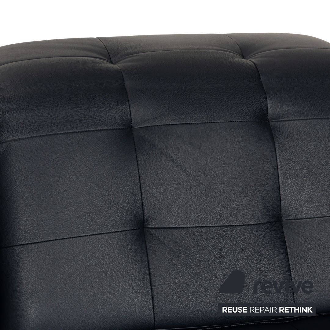 Rolf Benz Agio Leather Two-Seater Blue Relax Sofa Manual Function Couch Dark Blue Chrome