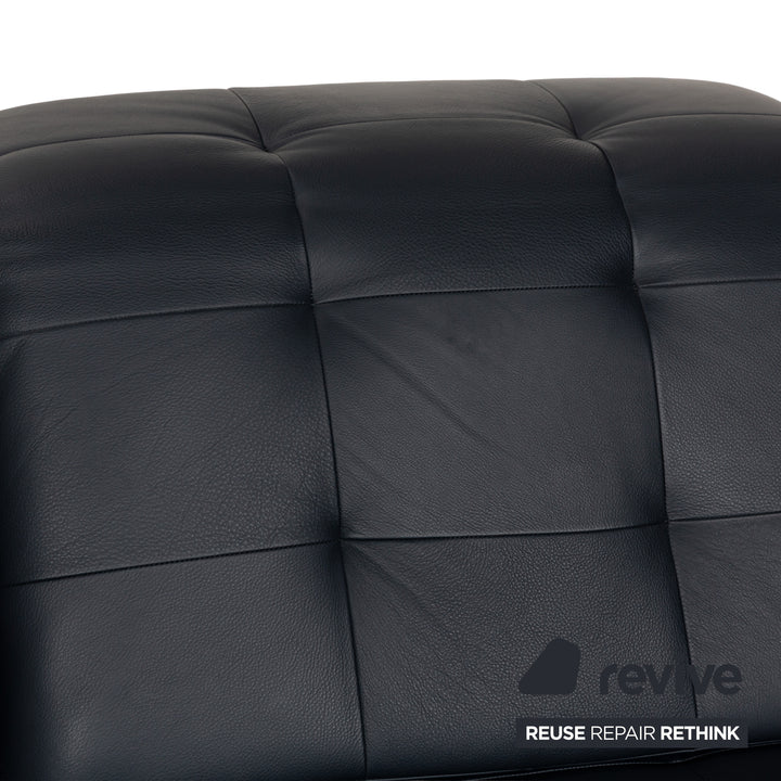 Rolf Benz Agio Leather Two-Seater Blue Relax Sofa Manual Function Couch Dark Blue Chrome