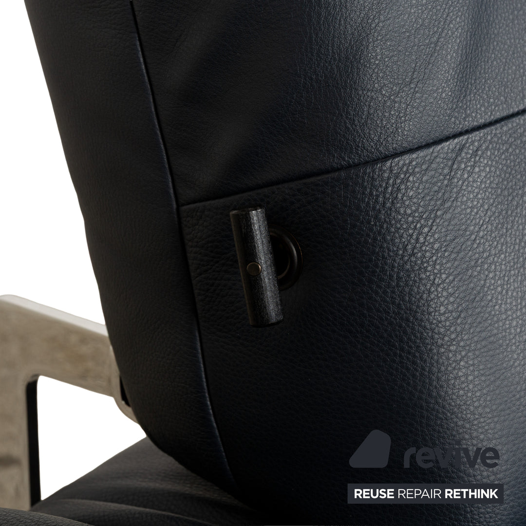 Rolf Benz Agio Leather Two-Seater Blue Relax Sofa Manual Function Couch Dark Blue Chrome