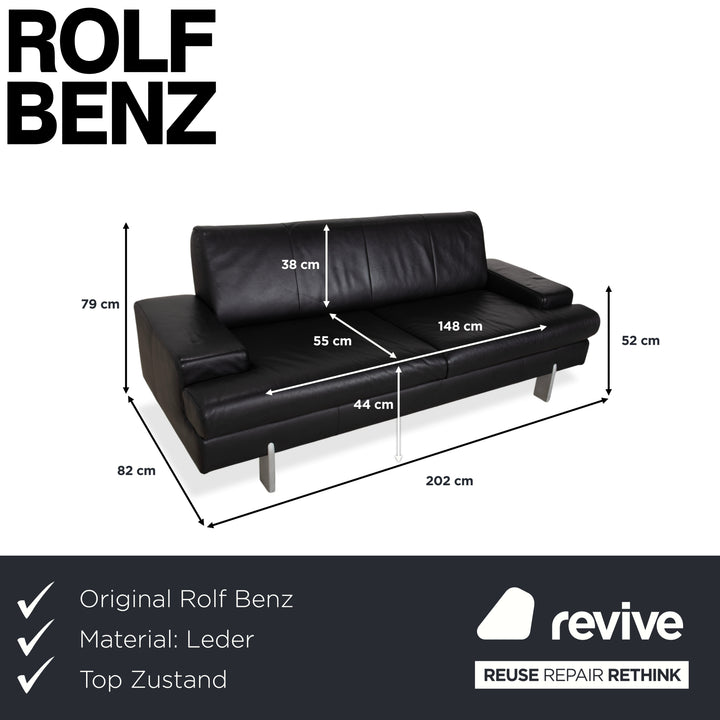 Rolf Benz AK 644 Dreisitzer Leder Sofa Schwarz Couch