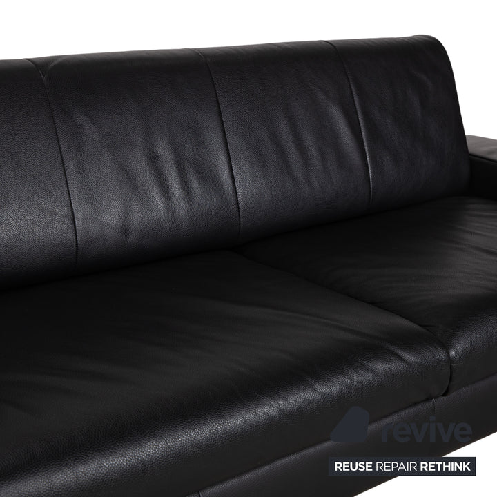 Canapé trois places en cuir noir Rolf Benz AK 644