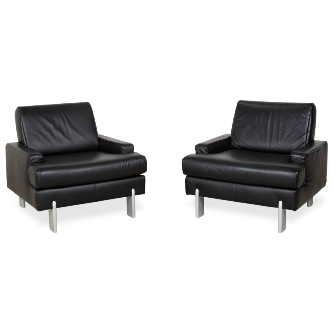 Rolf Benz AK 644 Garnitur Leder 2x Sessel Schwarz
