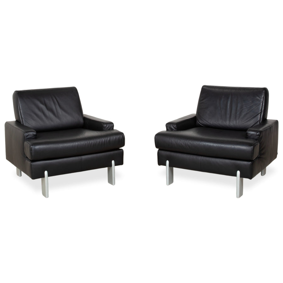 Rolf Benz AK 644 Garnitur Leder 2x Sessel Schwarz