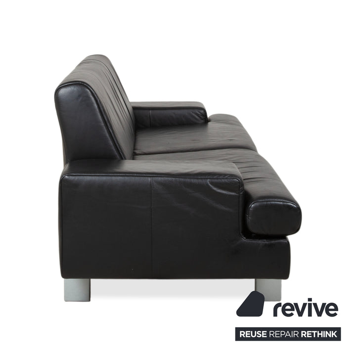 Rolf Benz AK 644 Garnitur Leder Dreisitzer 2x Sessel Schwarz Sofa Couch