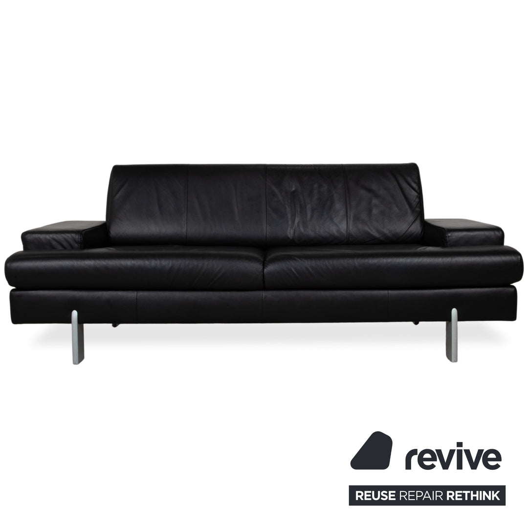 Rolf Benz AK 644 Garnitur Leder Dreisitzer 2x Sessel Schwarz Sofa Couch