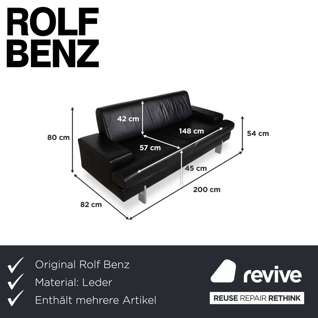 Rolf Benz AK 644 Garnitur Leder Dreisitzer 2x Sessel Schwarz Sofa Couch