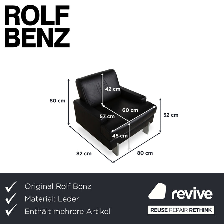 Rolf Benz AK 644 Garnitur Leder Dreisitzer 2x Sessel Schwarz Sofa Couch