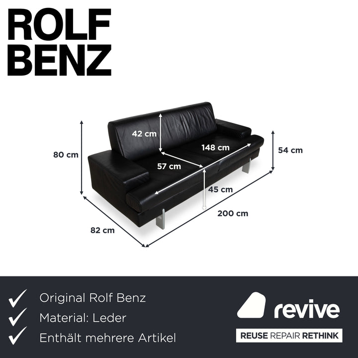 Rolf Benz AK 644 Garnitur Leder Dreisitzer Sessel Schwarz Sofa Couch